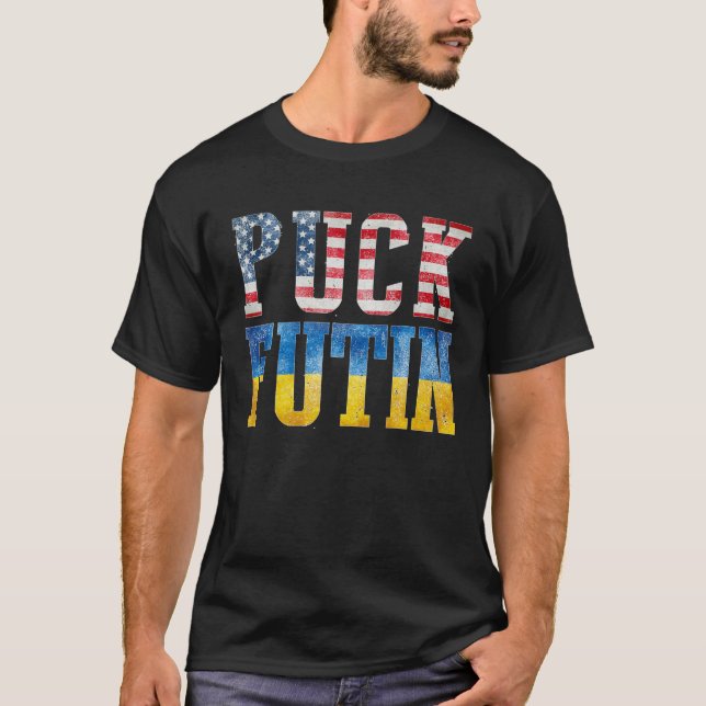 Support Ukraine I Stand With Ukraine Flag Puck Fut T Shirt (Framsida)