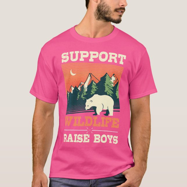 Support Wildlife Raise Boy Consevationist Camping T Shirt (Framsida)