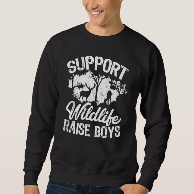 Support Wildlife Raise Boys Camping Resa Mamma Pap Lång Ärmad Tröja (Framsida)