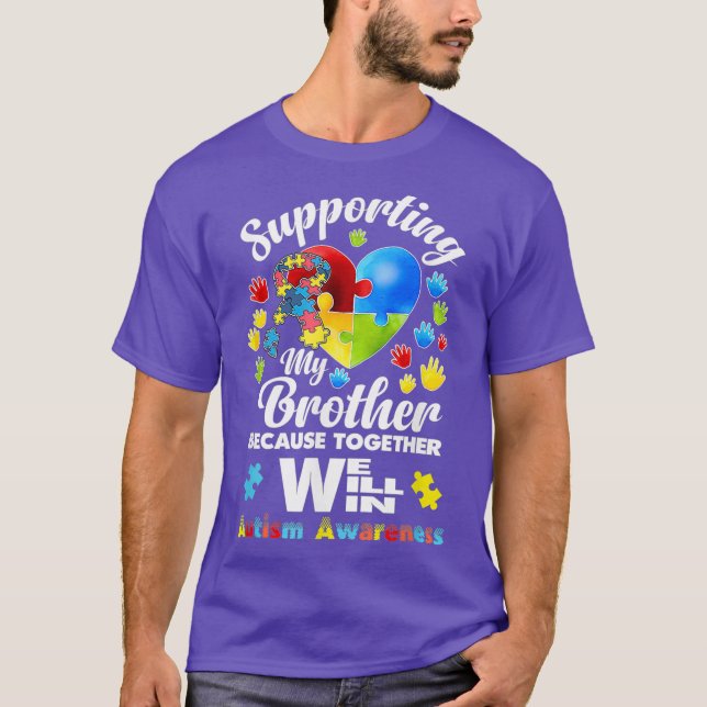 Supporting My Brother Puzzle Autism Awareness T Shirt (Framsida)