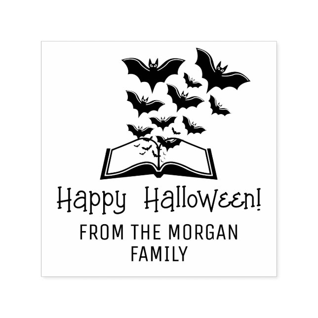 Suppvärmning Fladdermus Bok Happy halloween Önskem Självfärgande Stämpel (Design)