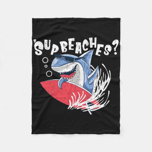 Supstränder Funny Shark Summer Beach Älskare Meme  Fleecefilt (Framsidan)
