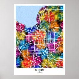 Suqian China City Karta Poster
