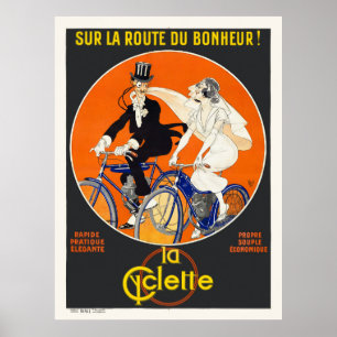 Sur la route du bonheur La Cyclette Vintage affisc Poster