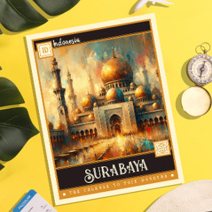 Surabaya, Indonesien Måla Vintage Vykort