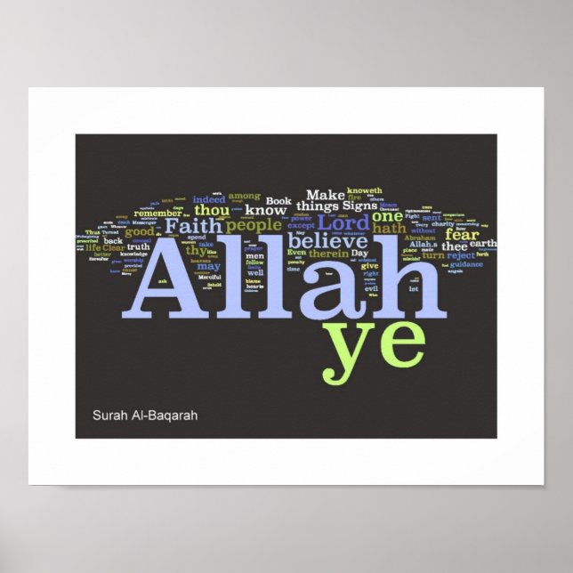 Surah Al-Baqarah Wordle Print Poster (Framsidan)
