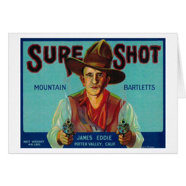 Sure Shot Pear Låda LabelPotter Valley, CA Hälsningskort (Framsidan Horizontal)