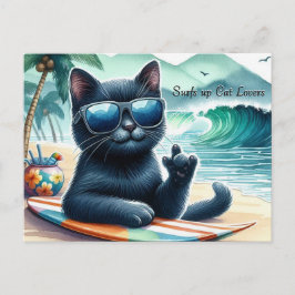 Surf är på Kattälskare Cool Svart Katt Vykort