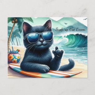 Surf är på Kattälskare Cool Svart Katt Vykort