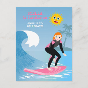 Surf är på väg Tjejfödelsedagsfest Inbjudan Vykort