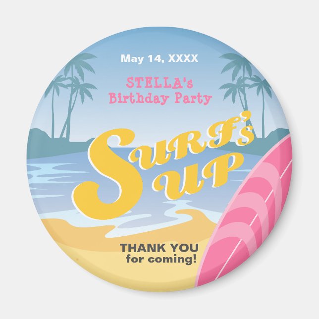 Surf är på väg Tjejig Födelsedagsfest Magnet (Framsidan)