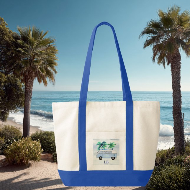 Surf är Up Monogram Kontrast Trimning Tygkasse (Surfing lover beach tote bag)