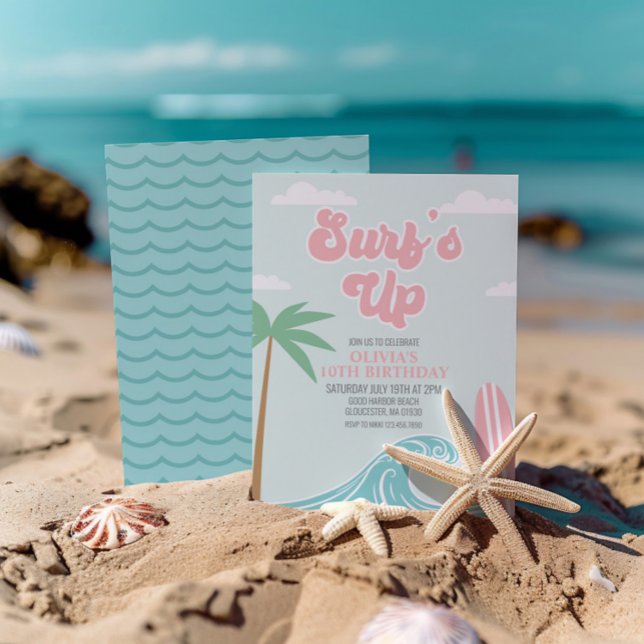 Surf är Up Pink Beach Födelsedagsinbjudan Inbjudningar (Skapare uppladdad)
