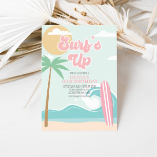 Surf är Up Pink Beach Födelsedagsinbjudan Inbjudningar