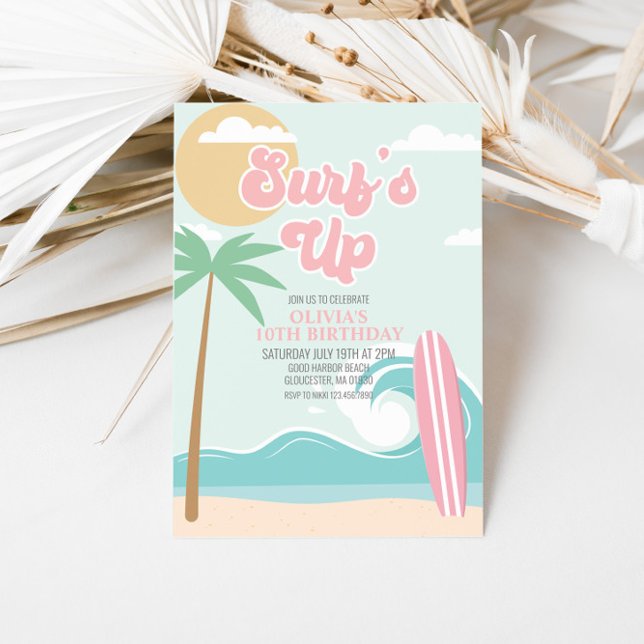 Surf är Up Pink Beach Födelsedagsinbjudan Inbjudningar (Skapare uppladdad)