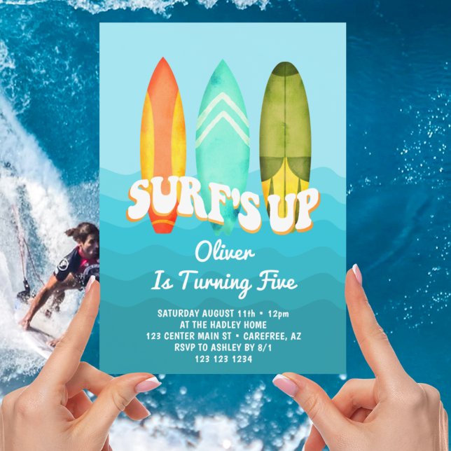 Surf är Up Surfboard Pojke 5-årsdag Inbjudningar (Skapare uppladdad)