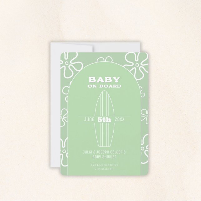 Surf Board Baby Shower - Custom Gender Neutral Inbjudningar (Baby on Board Gender Neutral Shower - Invitations)