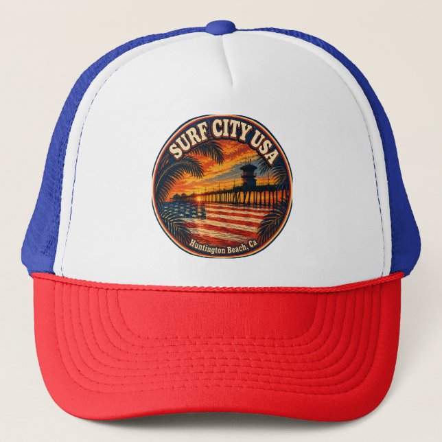 SURF CITY USA  Solnedgång & Flagga   Keps (Framsida)