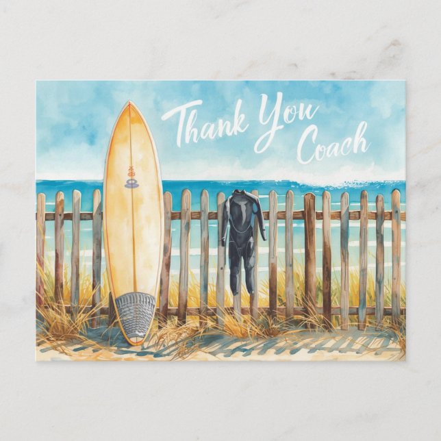 Surf Coach Tacksamhets vykort | Coastal Surfboard (Framsida)