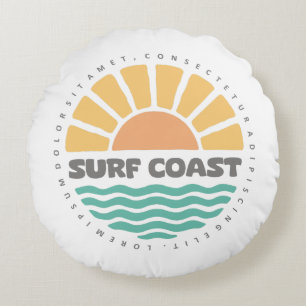 Surf Coast Vintage Solnedgång Strand Retro Design Rund Kudde