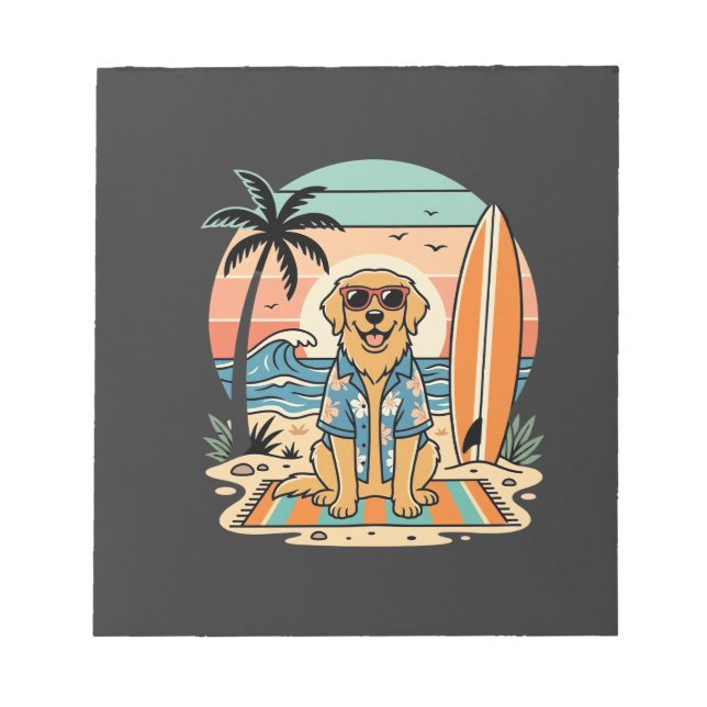 Surf Dog Retro Strand Sommar Anteckningsblock (Framsida)