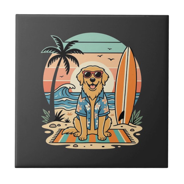 Surf Dog Retro Strand Sommar Kakelplatta (Framsidan)
