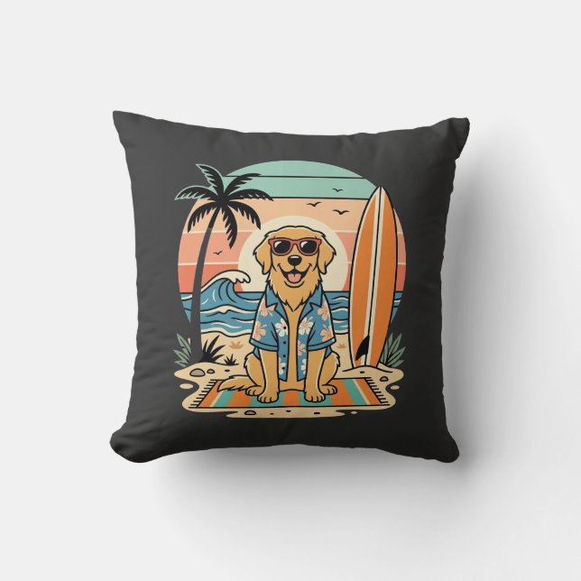 Surf Dog Retro Strand Sommar Kudde (Framsida)