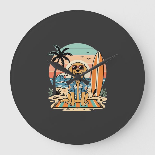 Surf Dog Retro Strand Sommar Stor Klocka (Framsida)