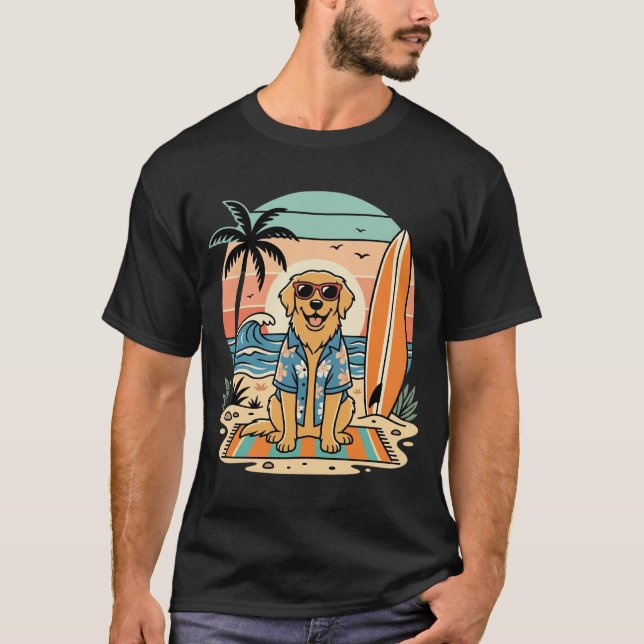 Surf Dog Retro Strand Sommar T Shirt (Framsida)