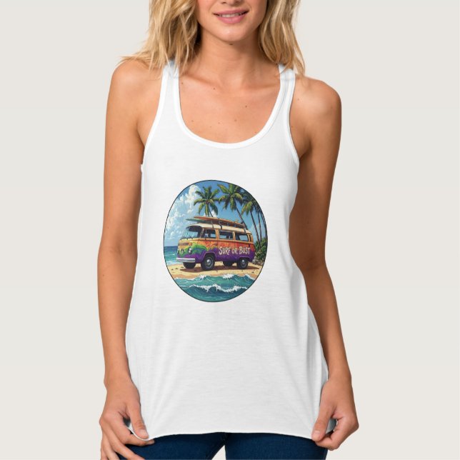 Surf eller ingenting Groovy Retro Hippie Surfare B Linne Med Racerback (Framsida)