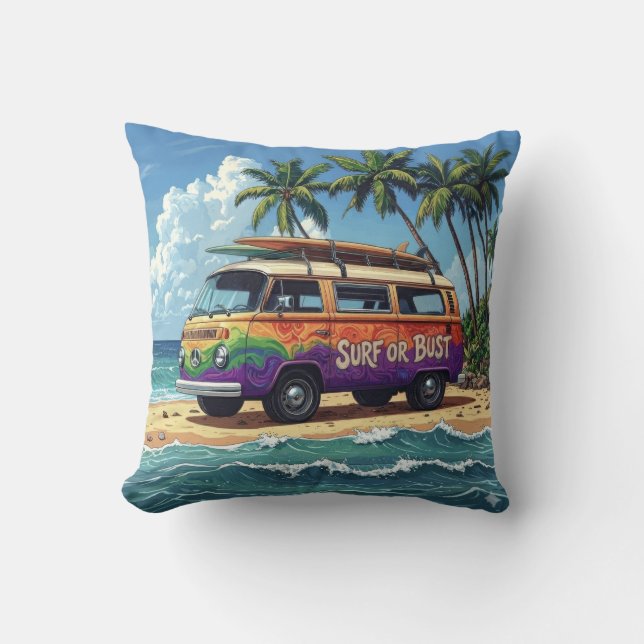 Surf eller ingenting Groovy Retro Hippie Surfare S Kudde (Framsida)
