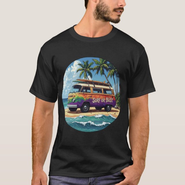 Surf eller ingenting Groovy Retro Hippie Surfare S T Shirt (Framsida)