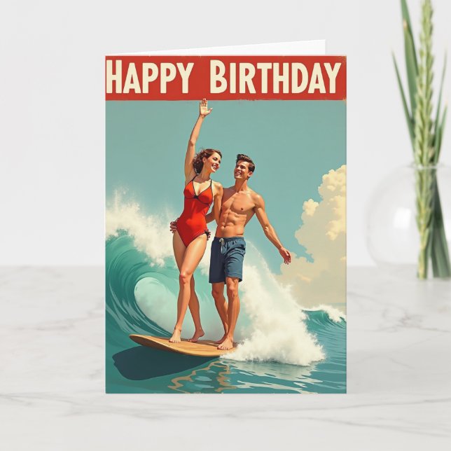 Surf Födelsedagspar Kort (Framsida)