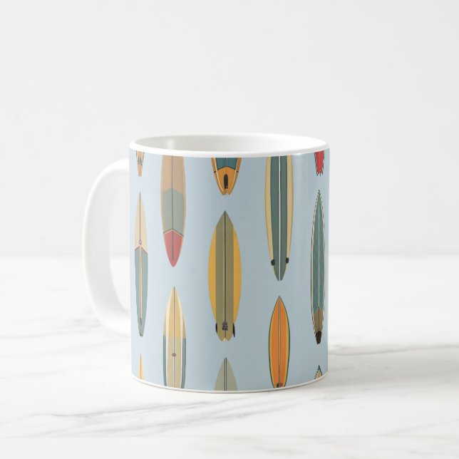 Surf Life | Retro Coastal Blue Surfboard Graphic Kaffemugg (Framsida vänster)