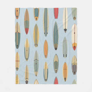 Surf Life - Retro Coastal Blue Surfboard Print Fleecefilt