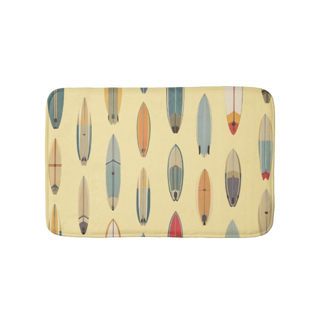 Surf Life | Retro Kust Surfbräda Print Gul Badrumsmatta (Framsidan)