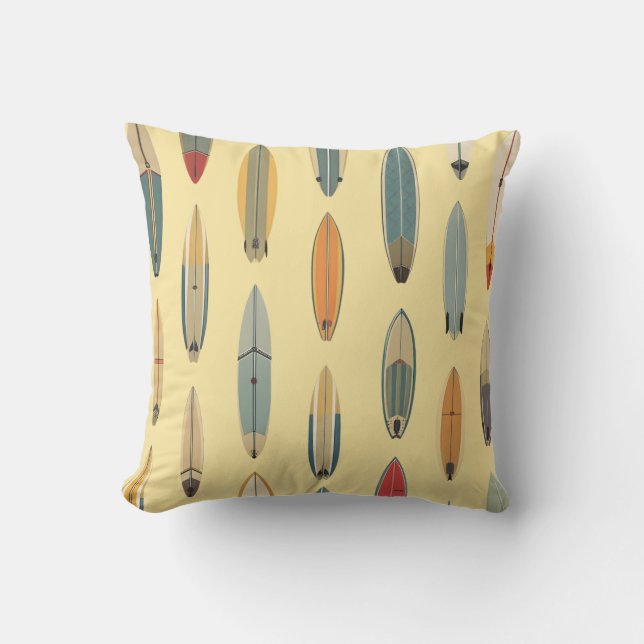 Surf Life | Retro Kust Surfbräda Print Gul Kudde (Framsida)