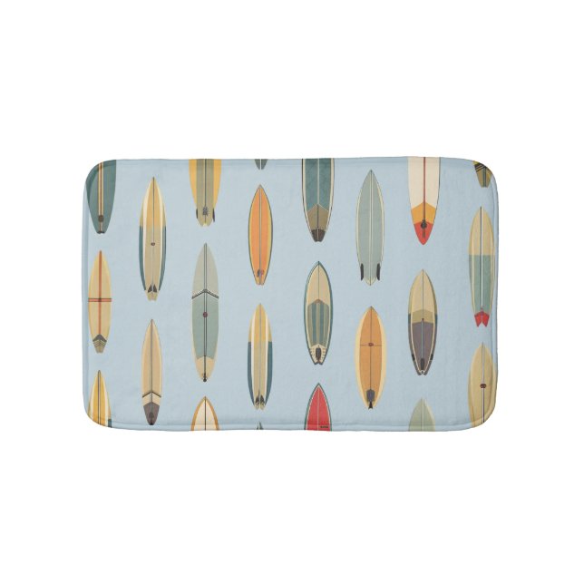 Surf Life | Retro Kustblå Surfbräda Grafik Badrumsmatta (Framsidan)