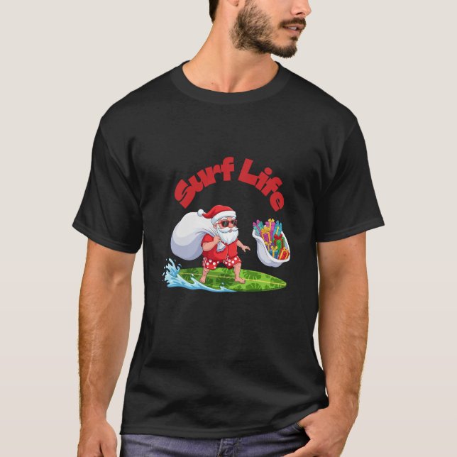 Surf Life Santa Surfing Jul Konst T Shirt (Framsida)