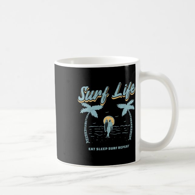 Surf Liv Ät Sova Surf Upprepa Surfing Surfer Bea Kaffemugg (Höger)