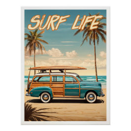 Surf Live Poster woody station wagon Perfect Poster