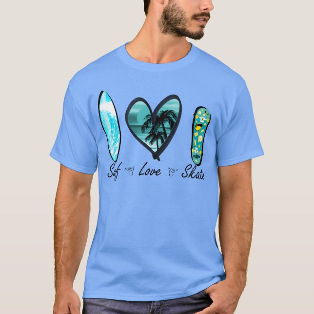 surf love skate gift t shirt (Framsida)
