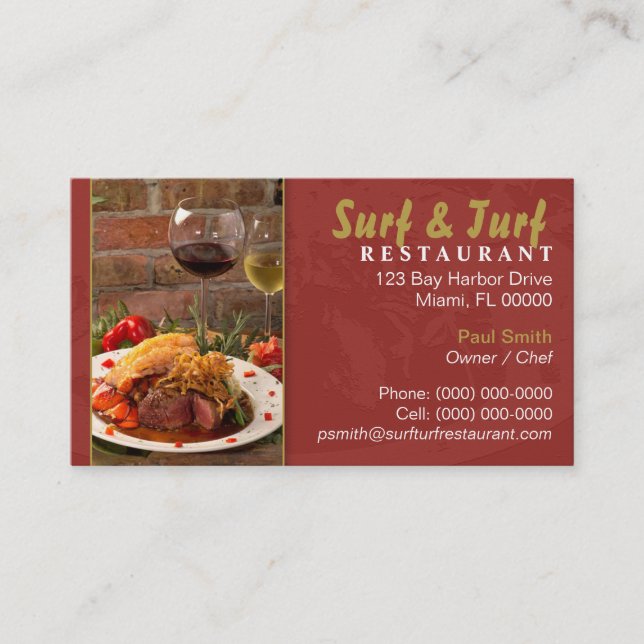 Surf och Turf Restaurang Namnskort Visitkort (Framsida)
