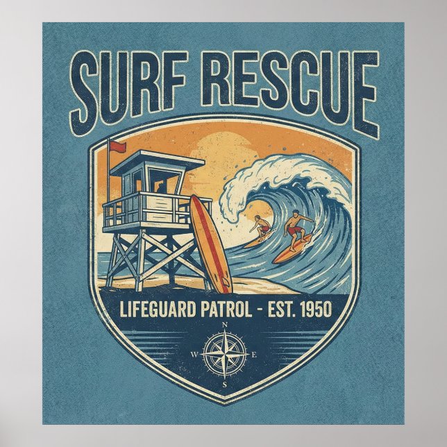 Surf Rescue Lifeguard Patrol Est 1950 Poster (Framsidan)