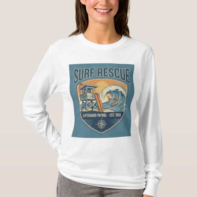Surf Rescue Lifeguard Patrol Est 1950 T Shirt (Framsida)
