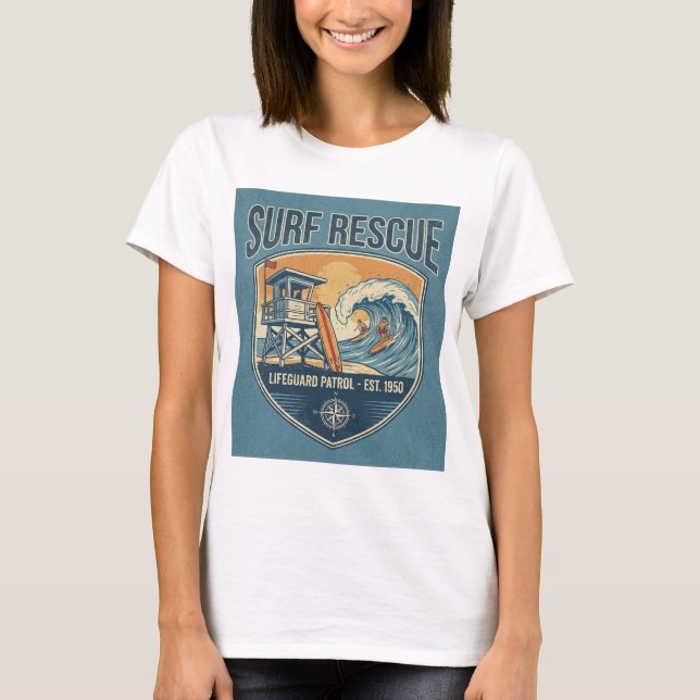 Surf Rescue Lifeguard Patrol Est 1950 T Shirt (Framsida)