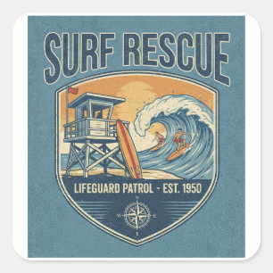 Surf Rescue Livräddarepatrull Est 1950 Fyrkantigt Klistermärke