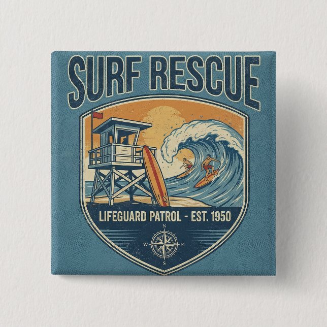 Surf Rescue Livräddarepatrull Est 1950 Knapp (Framsida)