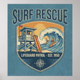 Surf Rescue Livräddarepatrull Est 1950 Poster
