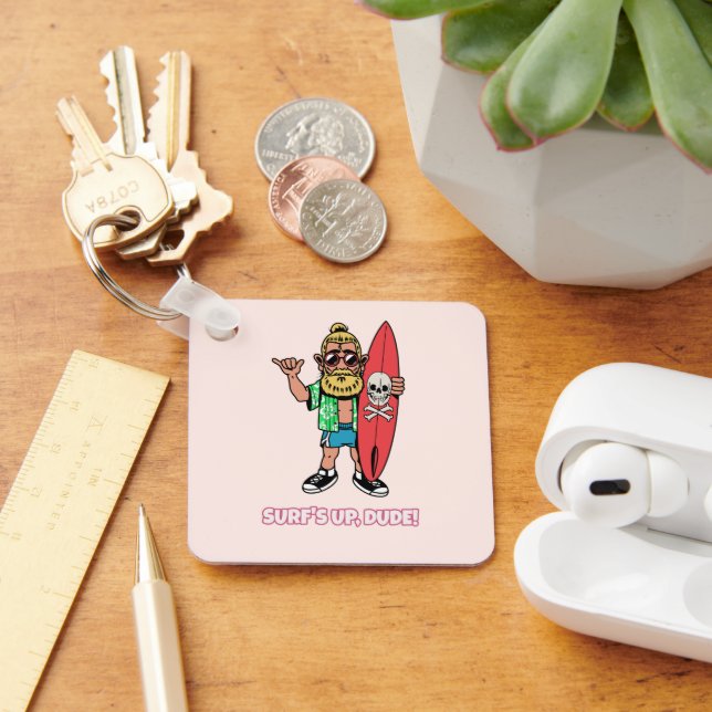 Surf’s Up Dude Bearded Cartoon Surfer Nyckelring (Skrivbord)